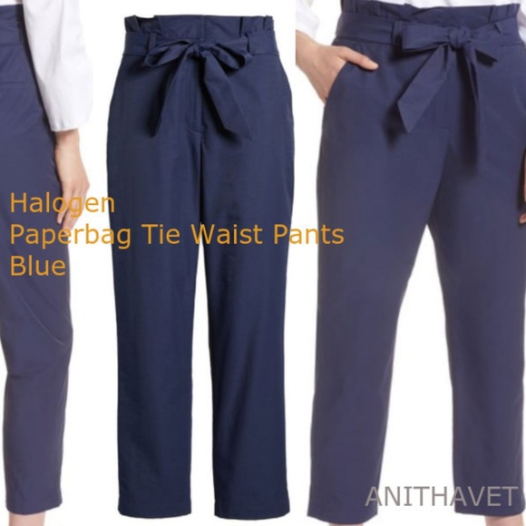 HALOGEN Paperbag Tie Waist Pants Blue - Picture 2 of 4